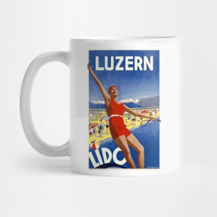 Vintage Travel Poster - The Beach at Lucerne (Luzern), Switzerland Mug